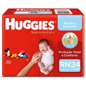 Fralda Descartavel Huggies Supreme Care RN, pacote com 34 unidades