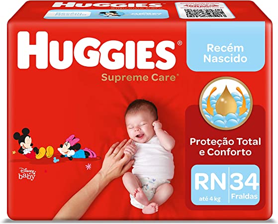 Fralda Descartavel Huggies Supreme Care RN, pacote com 34 unidades - Imagem 1