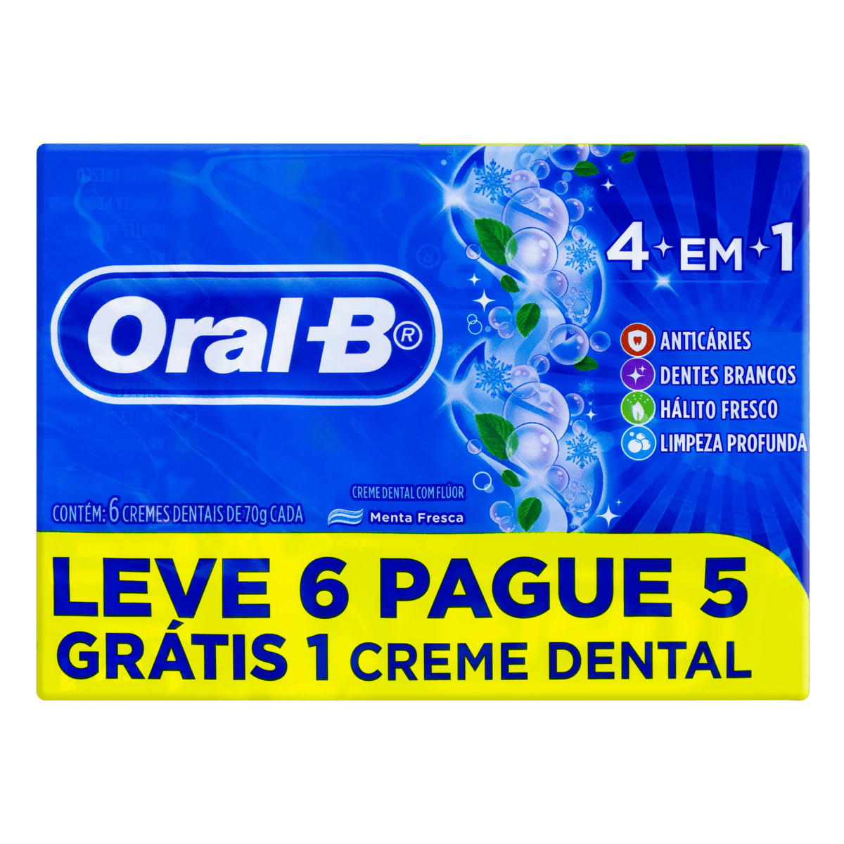 Pack Creme Dental Menta Fresca Oral-B Caixa 70G Cada Leve 6 Pague 5 Unidades - Imagem 1