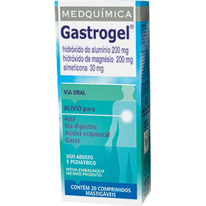 Gastrogel 25MG + 153MG + 200MG Comprimido mastigável - Caixa com 20 Comprimidos