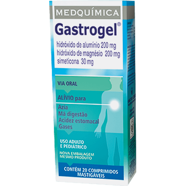 Gastrogel 25MG + 153MG + 200MG Comprimido mastigável - Caixa com 20 Comprimidos - Imagem 1