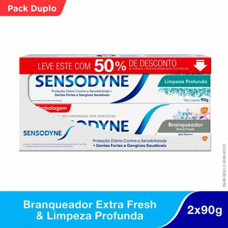 Creme Dental Sensodyne Branqueador Extra Fresh 90g + 50% Desconto Limpeza Profunda 90g - Imagem 1