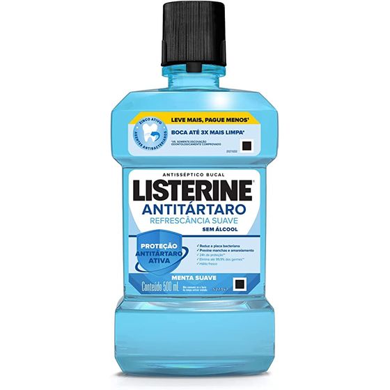 Enxaguante Antisséptico Bucal Listerine Tartar Control Zero Álcool Menta Suave com 500mL - Imagem 1