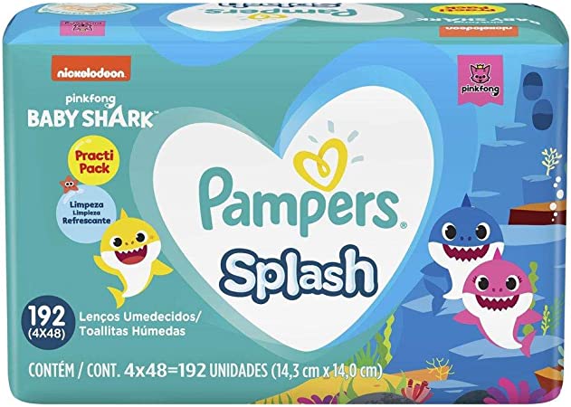 Pack Lenço Umedecido Baby Shark Pampers Splash Pacote 4 Unidades - Imagem 1
