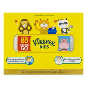 Lenço De Papel Folha Dupla Extra Suave Kleenex Kids Caixa Leve 60 Pague 50 Unidades
