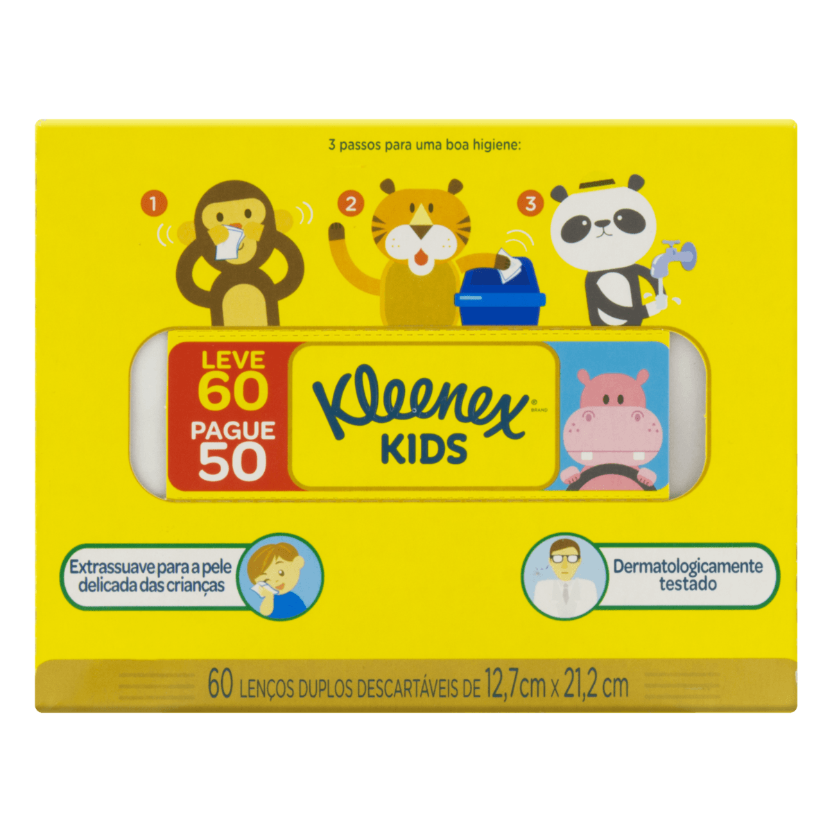 Lenço De Papel Folha Dupla Extra Suave Kleenex Kids Caixa Leve 60 Pague 50 Unidades - Imagem 1