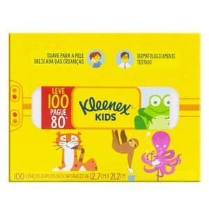 Lenço De Papel Folha Dupla Suave Kleenex Kids Caixa Leve 100 Pague 80 Unidades