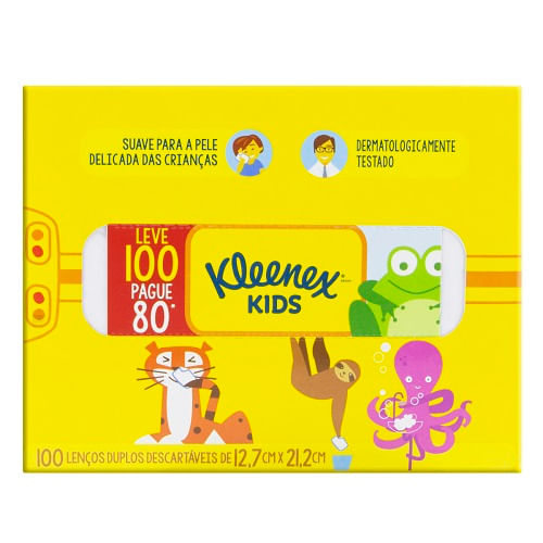 Lenço De Papel Folha Dupla Suave Kleenex Kids Caixa Leve 100 Pague 80 Unidades - Imagem 1
