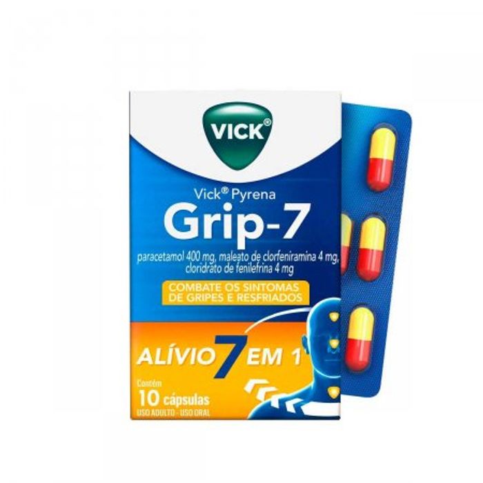 Vick Pyrena Grip-7 4mg + 400mg + 4mg Cápsula gelatinosa dura - Caixa com 10 Cápsulas - Imagem 1