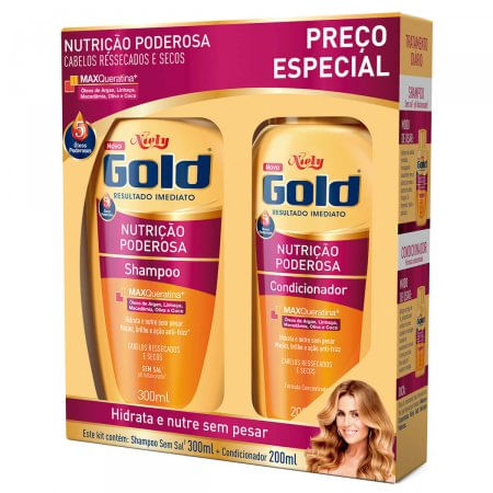 Kit Niely Gold Nutrição Poderosa Shampoo com 300mL + Condicionador com 200mL - Imagem 1
