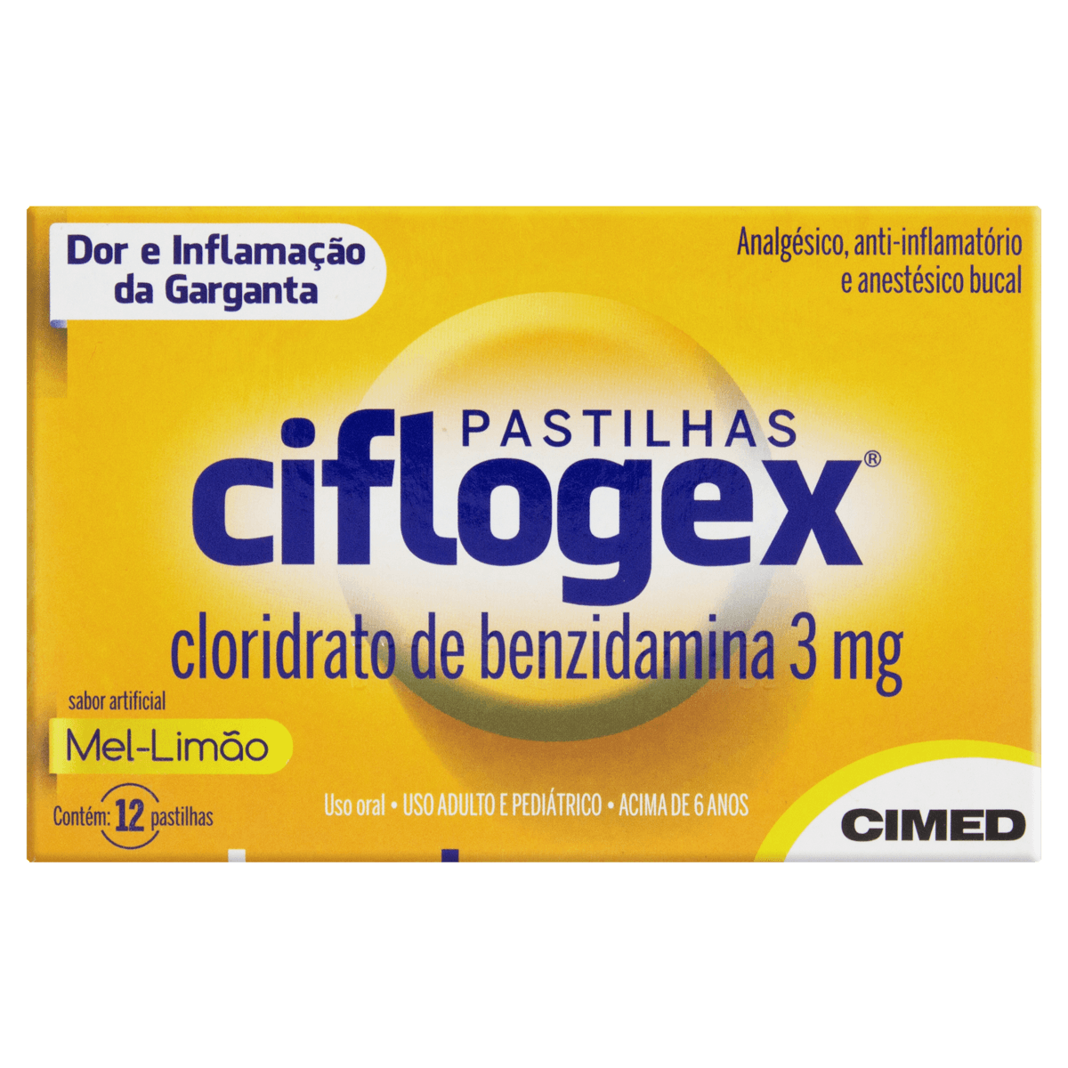 Ciflogex 3mg Pastilha Sabor Mel e Limão - Caixa com 12 Pastilhas - Imagem 1