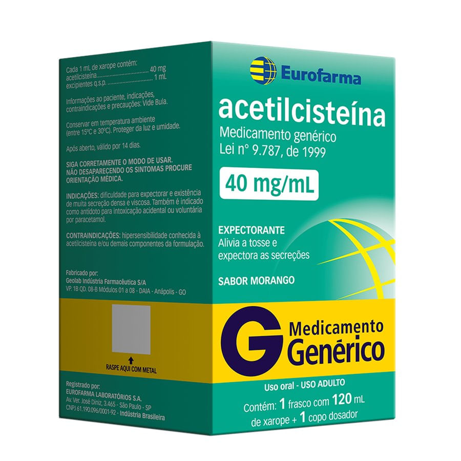 Acetilcisteína 40mg/mL Xarope Sabor Morango - Frasco com 120mL - Imagem 1