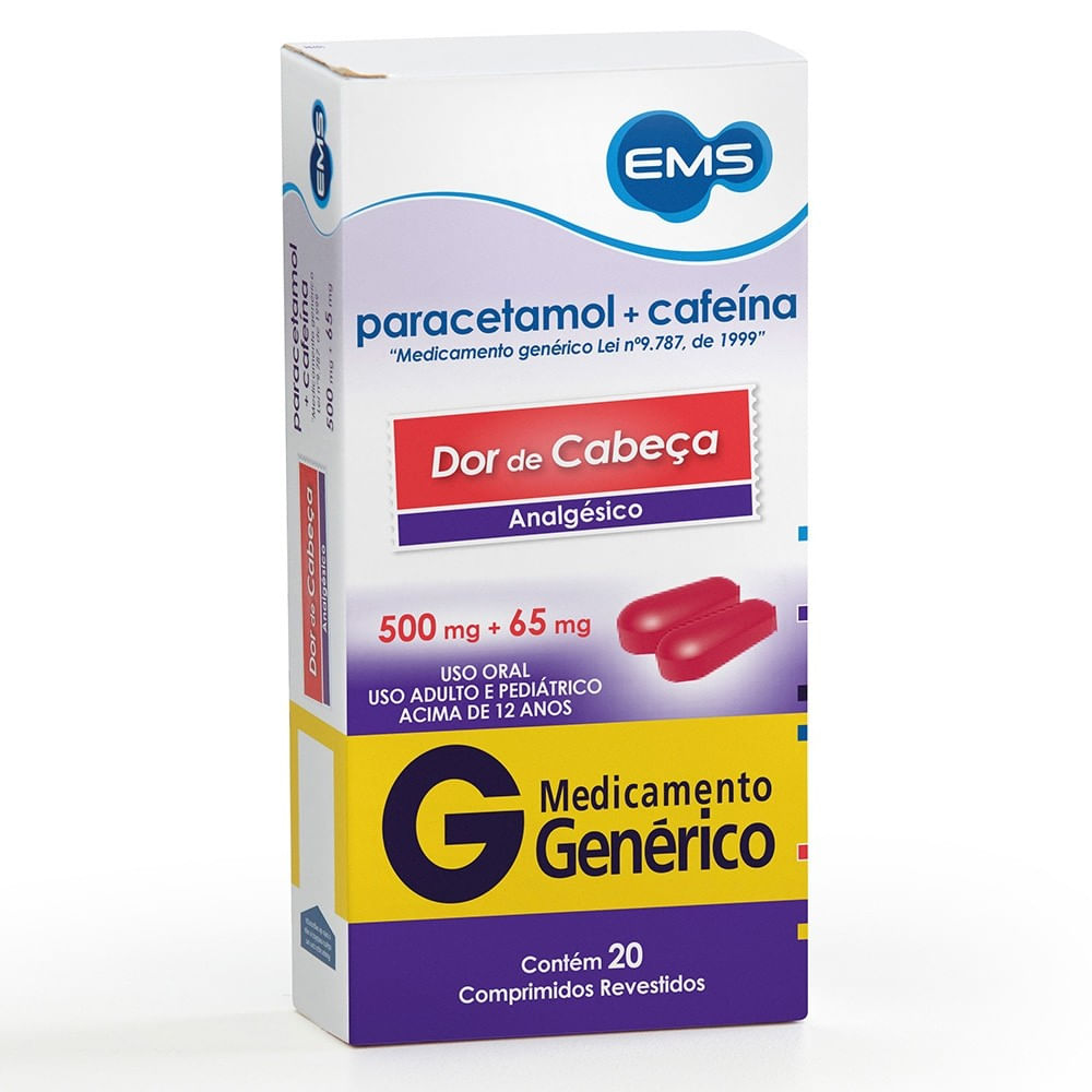 Paracetamol + Cafeina 500mg - 20 Comprimidos Revestidos - Imagem 1