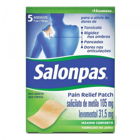 Salonpas Pain Relief Patch 105MG + 31.5MG Adesivo transdérmico - Caixa com 5 Adesivos - Imagem 1