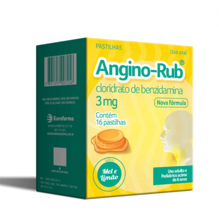 Angino Rub 3MG Pastilha Sabor Mel e Limão - Caixa com 16 Pastilhas - Imagem 1
