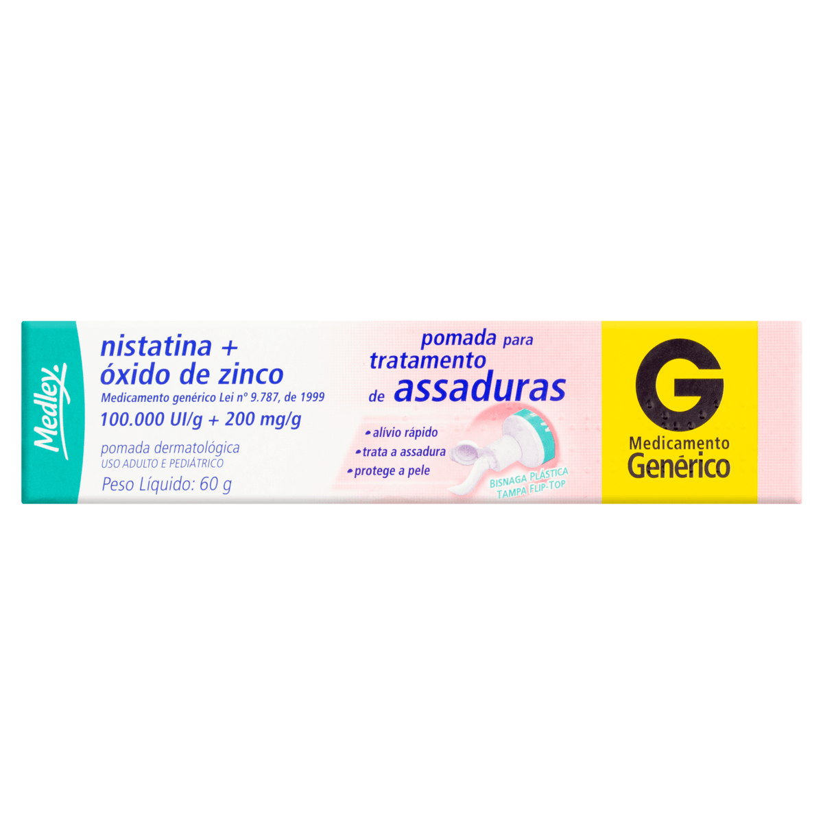 Nistatina + Óxido de Zinco 100000UI/G + 200MG/G Pomada dermatológica - Bisnaga com 60 g - Imagem 1