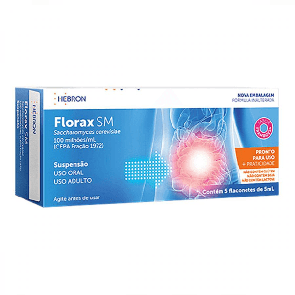 Florax SM Adulto 100Milhões/mL Suspensão Oral Sabor Framboesa - 5 Flaconetes com 5mL - Imagem 1