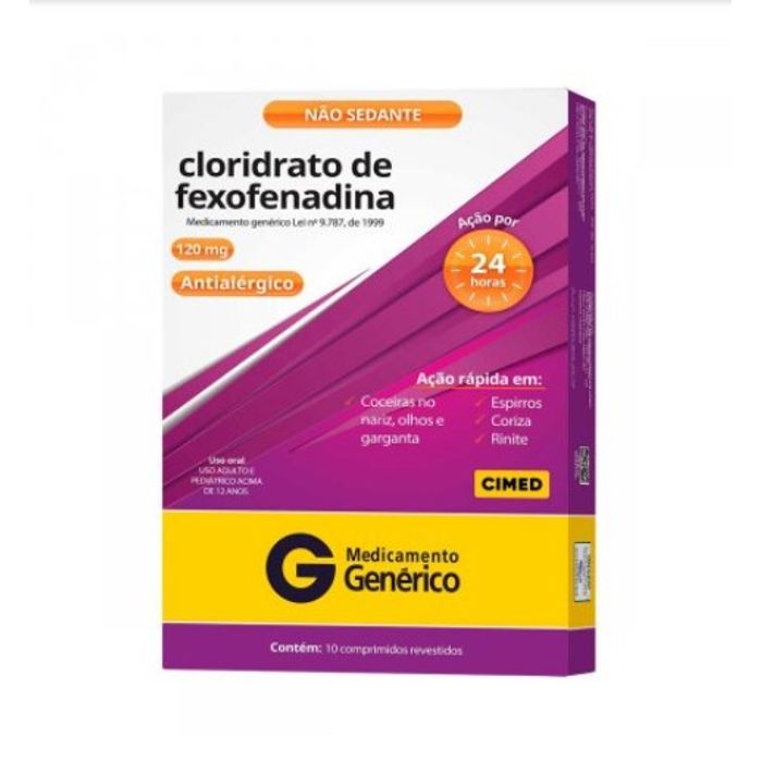 Cloridrato de Fexofenadina 120MG Comprimido revestido - Caixa com 10 Comprimidos - Imagem 1