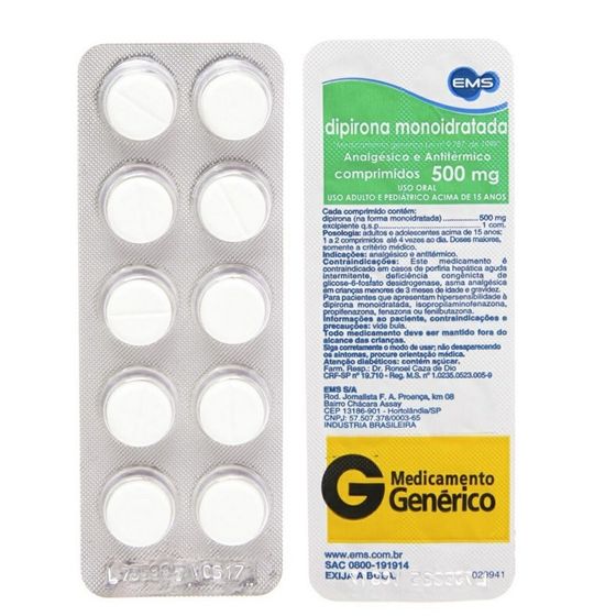 Dipirona 500mg Blíster com 10 Comprimidos - Imagem 1