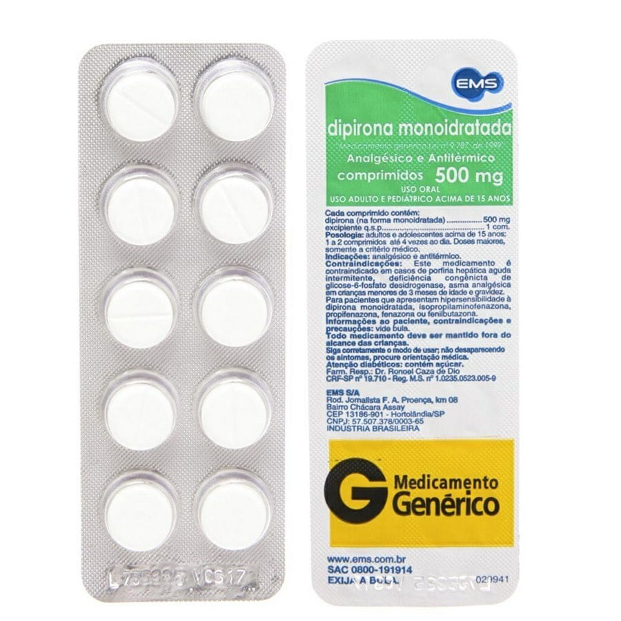 Dipirona 500mg Blíster com 10 Comprimidos - Imagem 1