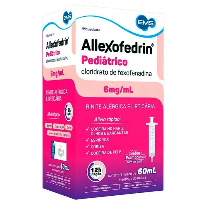 Allexofedrin Pediátrico 6mg/mL Suspensão Oral Sabor Framboesa - Frasco com 60 mL - Imagem 1