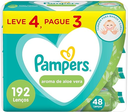 Kit Lenços Umedecidos Pampers Aroma de Aloe Vera 192 Unidades - Imagem 1