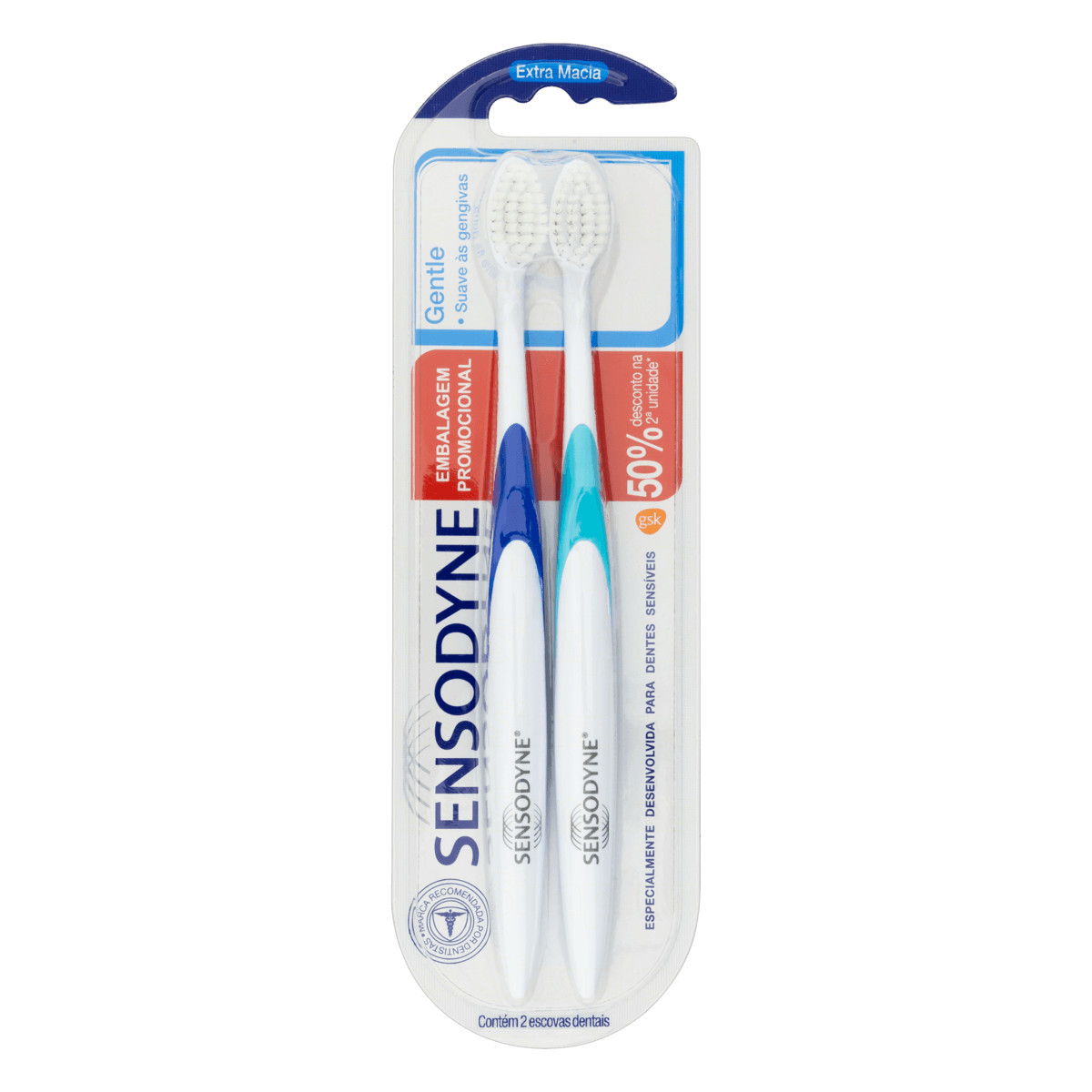 Escova Dental Sensodyne Gentle para Dentes e Gengivas Sensíveis, Cerdas Extra Macias e Limpeza Suave, 2 unidades - Imagem 1