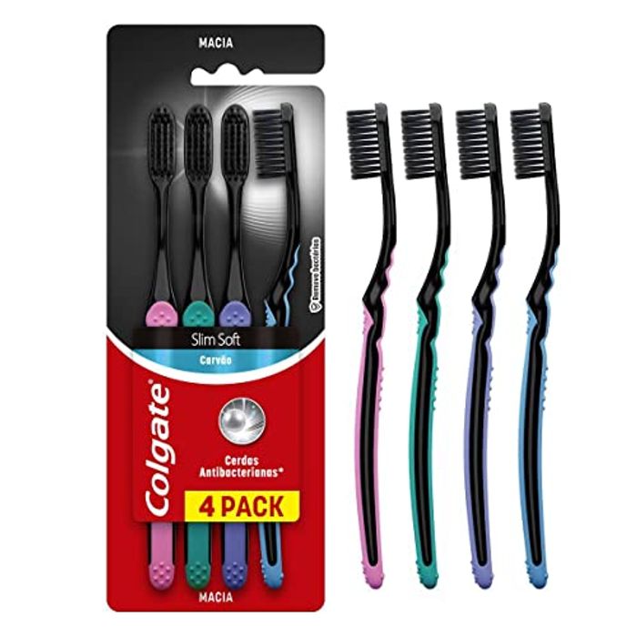 Kit Escova de Dente Colgate Slim Soft Black 4 Unidades - Imagem 1