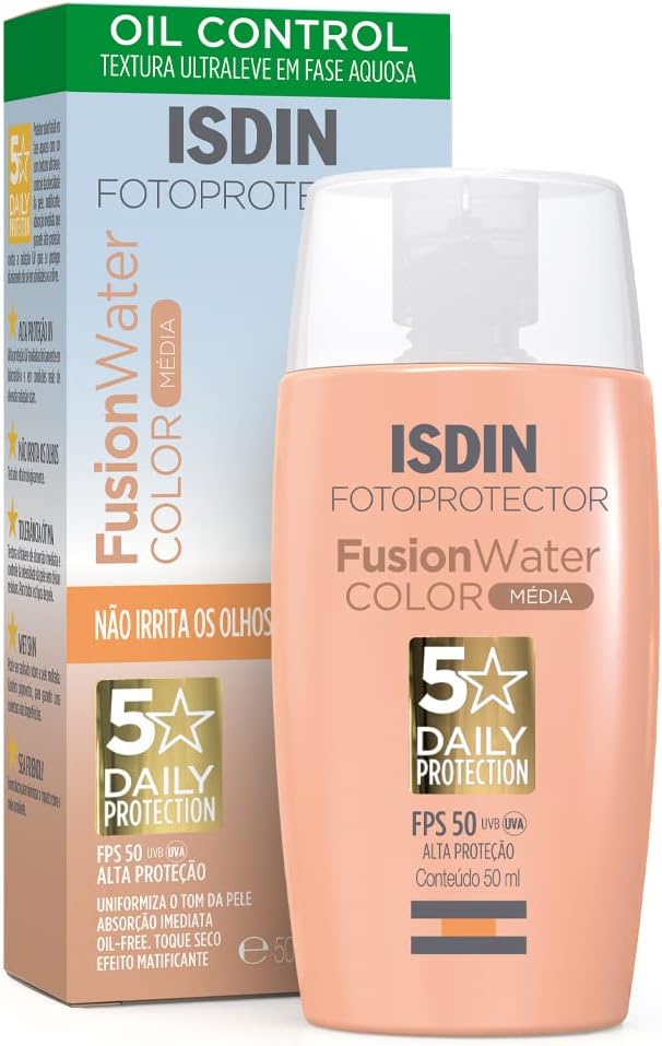 Protetor Solar Facial Isdin Fotoprotector Fusion Water Color Média FPS50+ com 50mL - Imagem 1