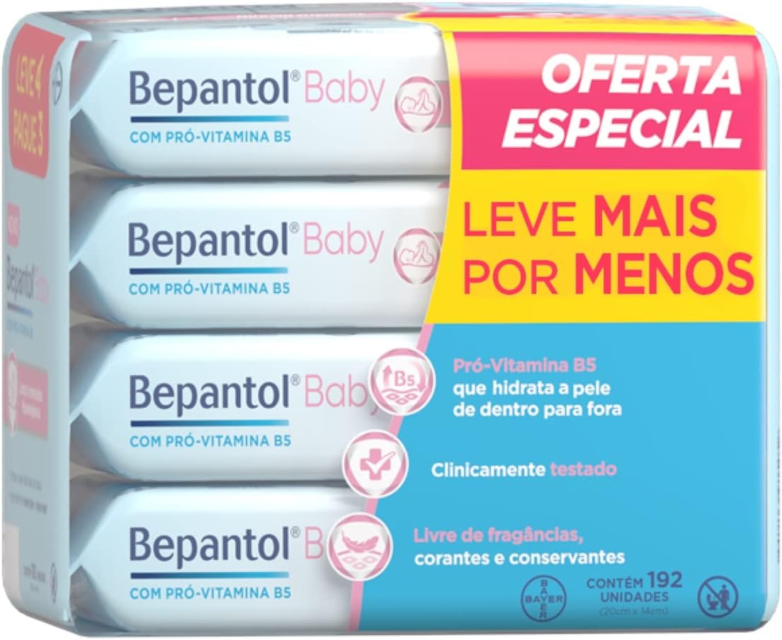 Kit Bepantol® Baby Lenços Umedecidos com 192 unidades, Leve 4 Pacotes e Pague 3 - Preview 1