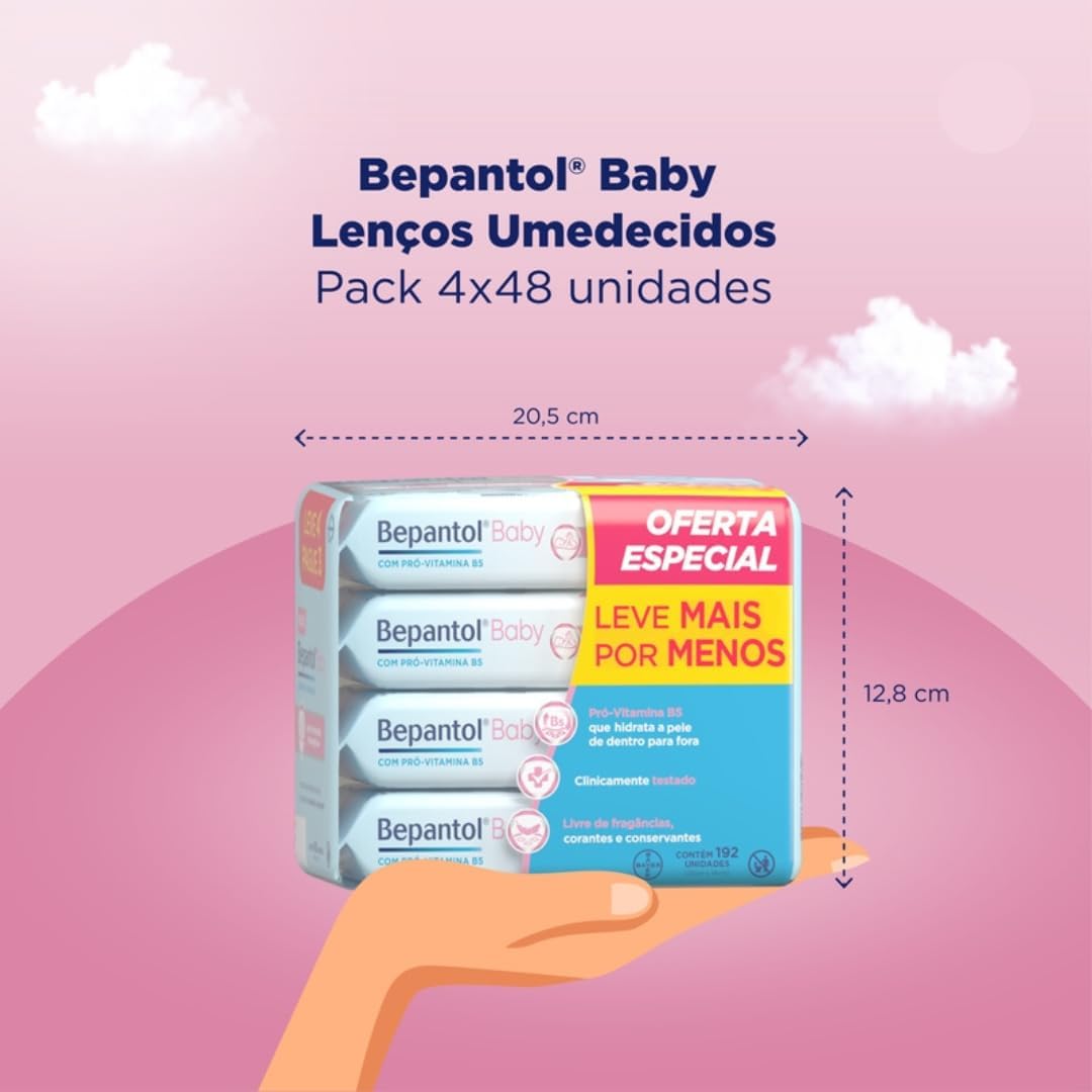 Kit Bepantol® Baby Lenços Umedecidos com 192 unidades, Leve 4 Pacotes e Pague 3 - Imagem 3