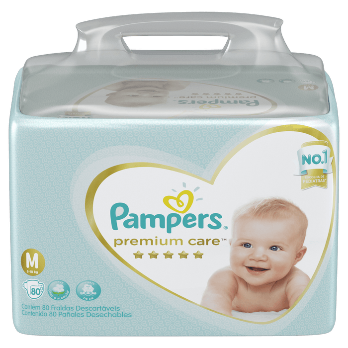 Fralda Pampers Premium Care Jumbo Tamanho M com 80 Unidades - Imagem 1