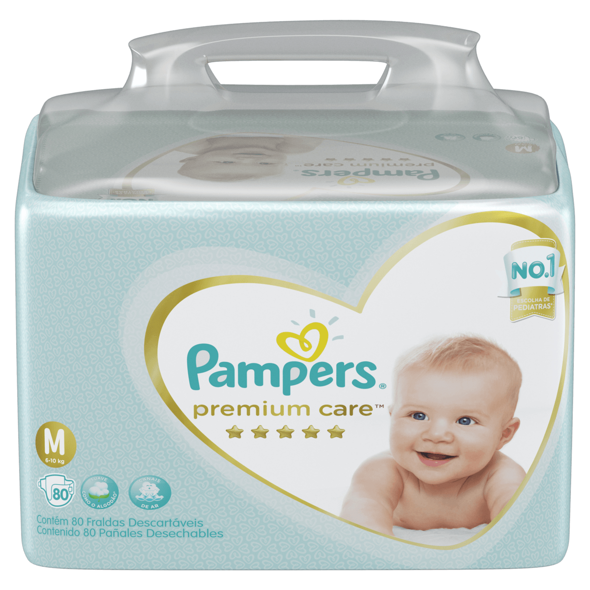 Fralda Pampers Premium Care Jumbo Tamanho M com 80 Unidades - Imagem 1