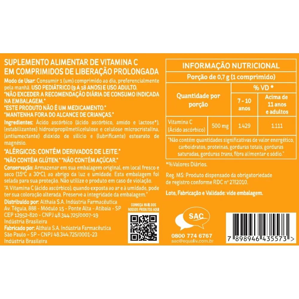 Vitamina C Equaliv 500mg - Caixa com 30 Comprimidos - Imagem 2
