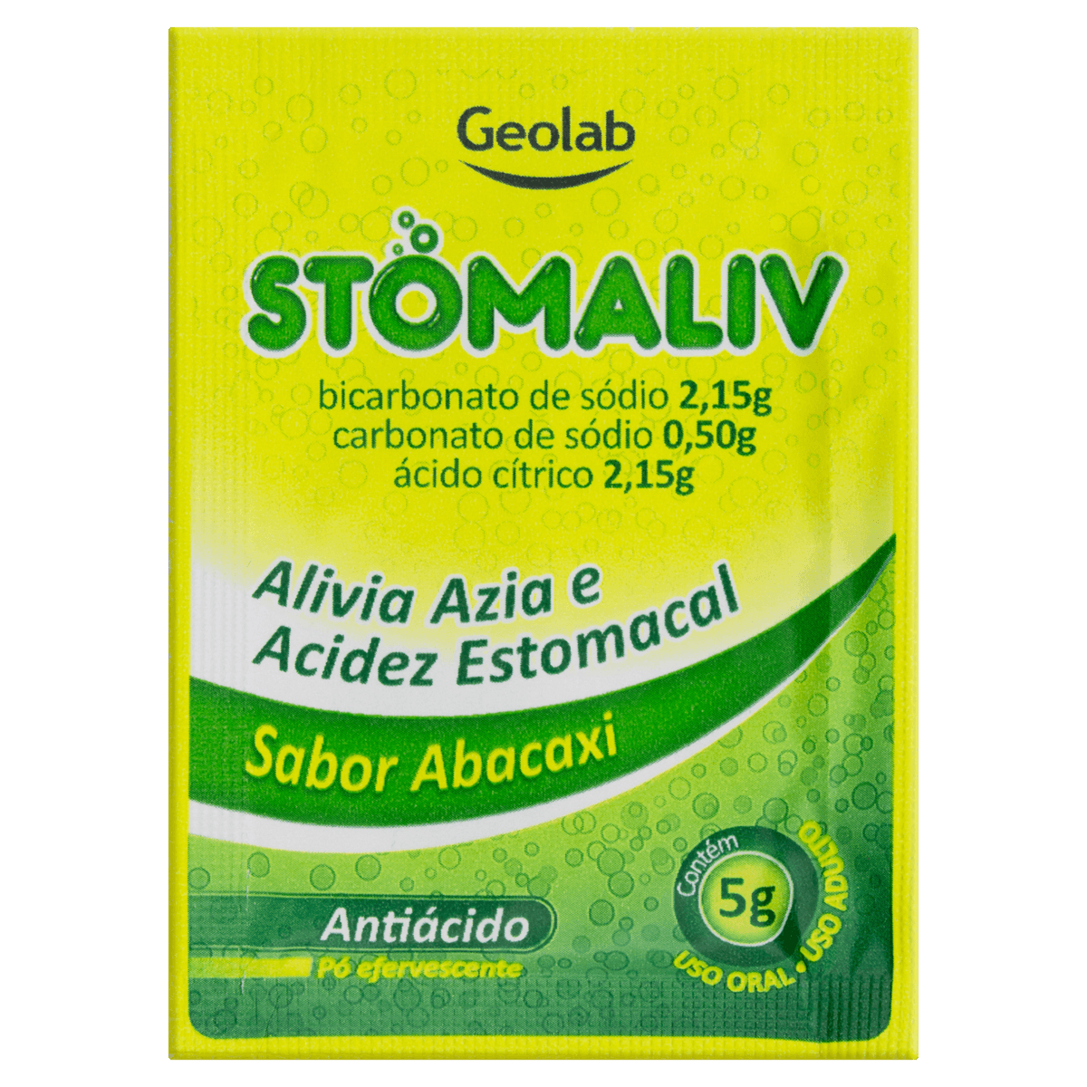 Stomaliv 2.15G + 2.15G + 0.5G Pó efervescente sabor Abacaxi - Envelopes com 5 g - Imagem 1