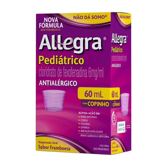 Allegra Pediátrico 6mg/mL Suspensão Oral Sabor Framboesa - Frasco com 60mL + Copo Dosador - Imagem 1