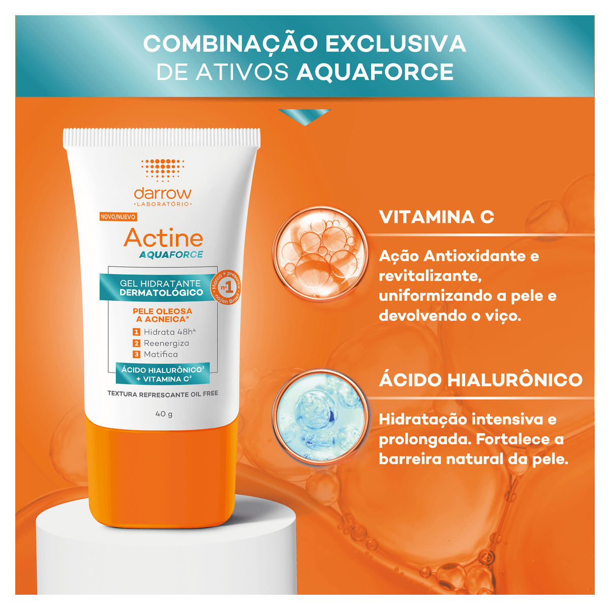 Gel Hidratante Dermatológico Facial Actine Aquaforce Vitamina C + Ácido HIalurônico 40g - Preview 4