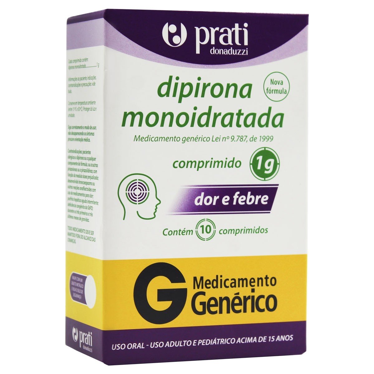 Dipirona Monoidratada 1G Comprimido simples - Caixa com 10 Comprimidos - Imagem 1