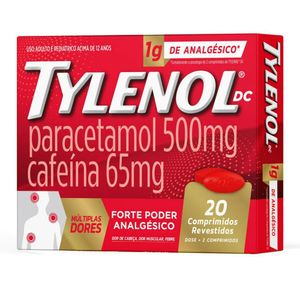Tylenol DC Múltiplas Dores 500mg + 65mg   Caixa com 20 Comprimidos