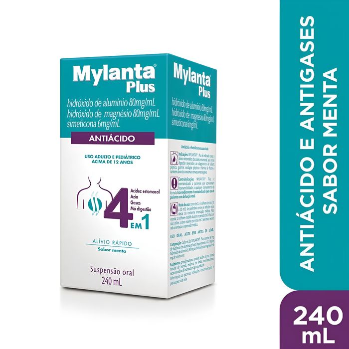 Mylanta Plus 6mg/mL + 80mg/mL + 80mg/mL Suspensão Oral Sabor Menta - Frasco com 240mL - Imagem 1