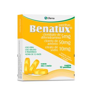 Benatux 50mg + 10mg + 5mg Sabor Mel e Limão - Caixa com 12 Pastilhas
