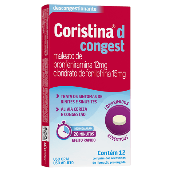 Coristina D Congest 12mg + 15mg - Caixa com 12 Comprimidos Revestidos de Liberação Prolongada - Imagem 1