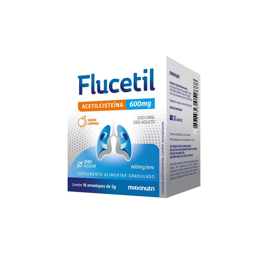 Flucetil 600mg Granulado Sabor Laranja - Caixa com 16 Envelopes - Imagem 1