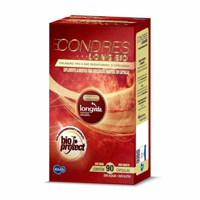 Condres Long Bio Colágeno Tipo II Não Desnaturado e Curcumina - Caixa com 90 Cápsulas - Imagem 1