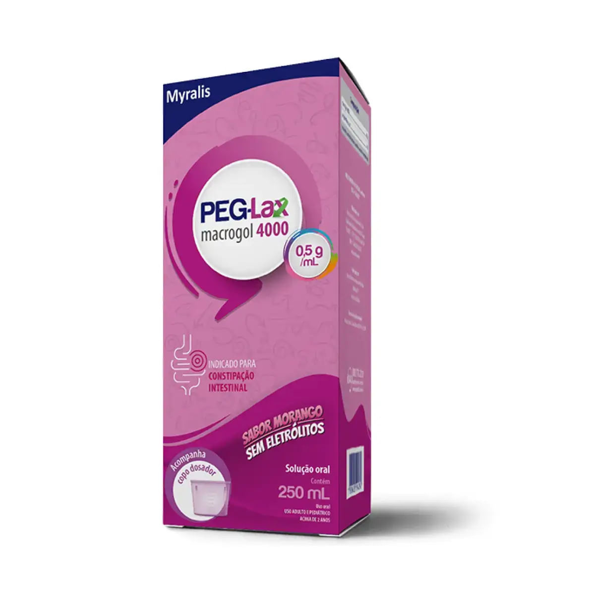 Peg-Lax Macrogol 4000 0.5g/mL Sabor Morango Solução Oral - Frasco com 250mL - Imagem 1