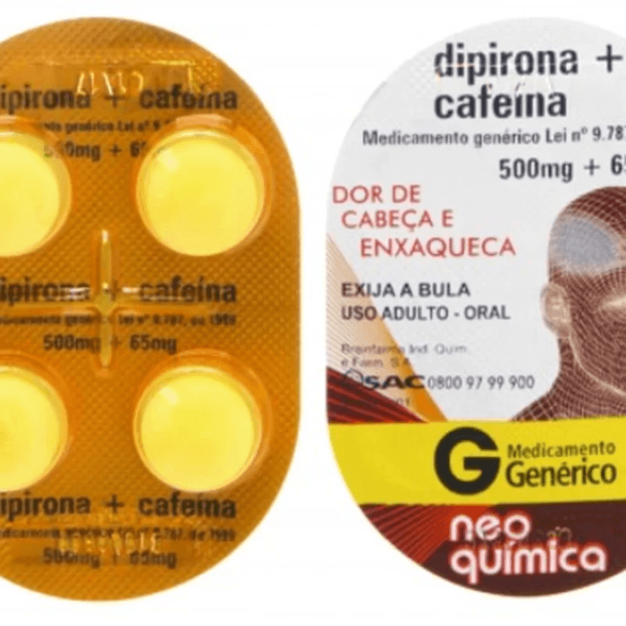Dipirona + Cafeína 500mg + 65mg - Caixa com 4 Comprimidos - Imagem 1
