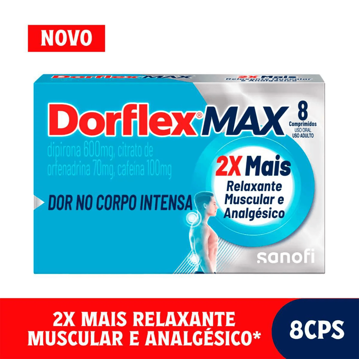 Dorflex Max 100mg + 600mg + 70mg - Caixa com 8 Comprimidos - Imagem 1