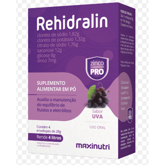 Rehidralin Sabor Uva - Caixa com 4 Envelopes 28g - Imagem 1