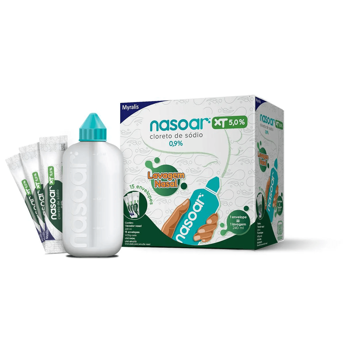 Nasoar XT 5% com 15 Envelopes + Lavador Nasal 240ml - Imagem 1