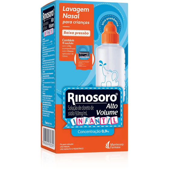 Rinosoro Alto Volume Infantil 0.9% 15 Sachês + Frasco Aplicador de 120mL - Imagem 1